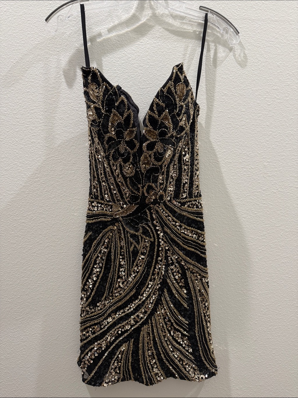 Ashleylauren Black and Gold Sequin Mini Dress